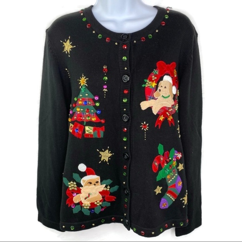 Lisa International Christmas Cardigan Beautiful L